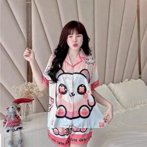 Cute Panda Print Women's Pajama Set - Pink